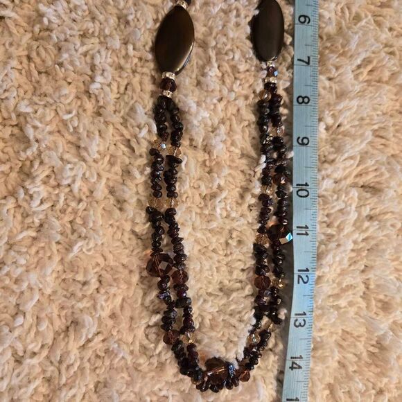 NWOT Stone  Glass Bead Long Necklace Purple Brown - Picture 8 of 8